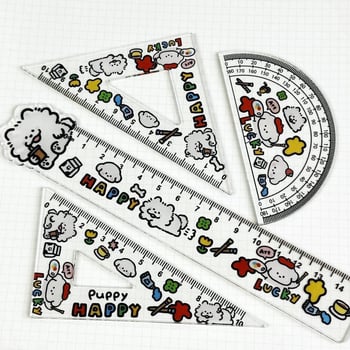Set de rigle din plastic cu design graffiti cu pui — rigle centimetru pentru elevi, include riglă triunghiulară și riglă circulară