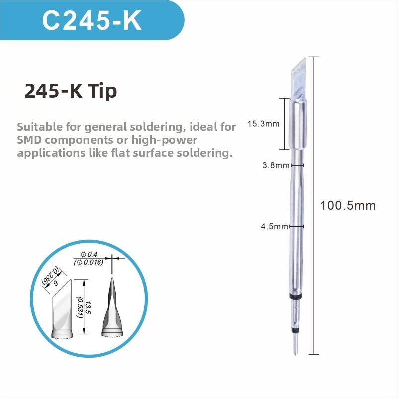 C245 litavimo galva su integruota šildymo šerdimi, gryno vario antgalis, K Blade serija - KU, KF, K8, priedas litavimo stotyje