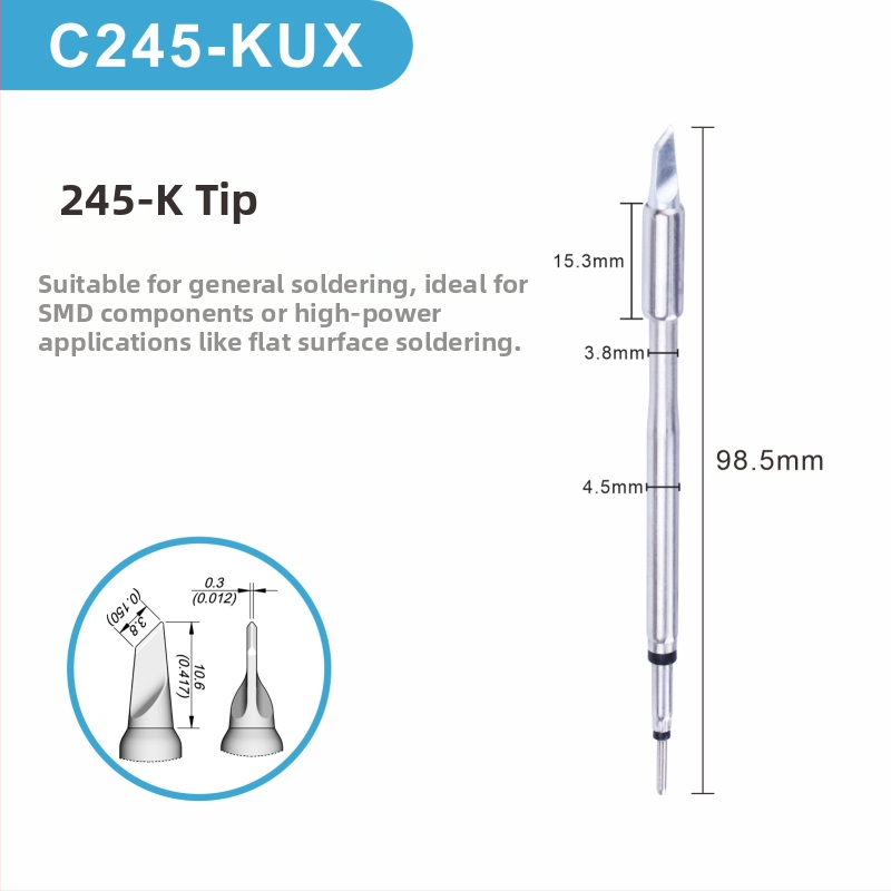 C245 litavimo galva su integruota šildymo šerdimi, gryno vario antgalis, K Blade serija - KU, KF, K8, priedas litavimo stotyje