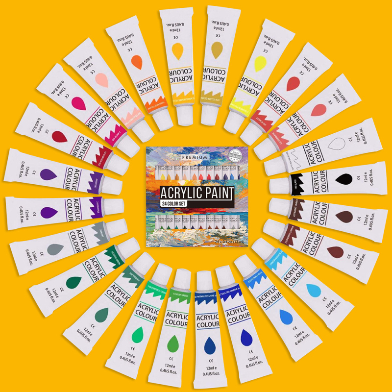 Kalour súprava akrylových farieb, 24 farieb v krabičke, celková hmotnosť 1600 g, vhodné pre akrylové maľovanie
