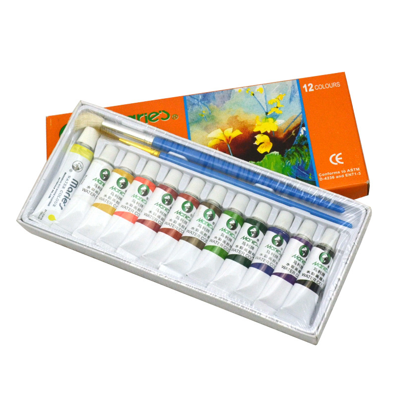 Marley akvarel set – objem 12 ml, balený v krabičke, na akvarelové maľovanie, výrobca Shanghai Marie's.