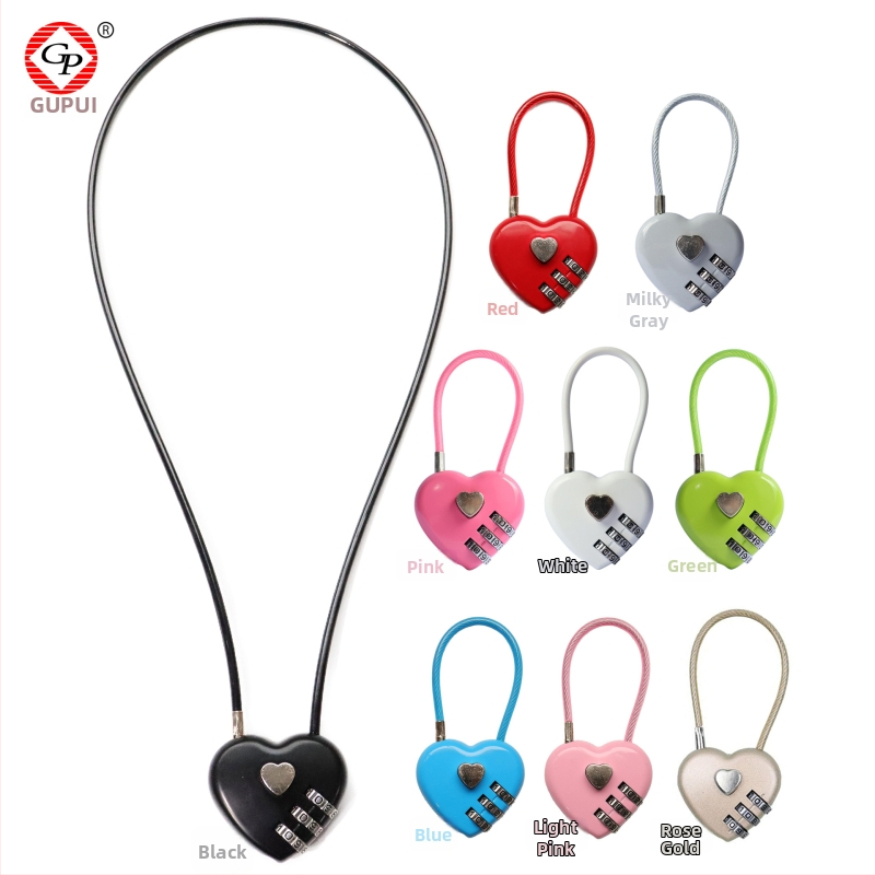 Širdies formos mechaninė spyna krepšiams ir bagažui - cinko lydinys, modelis 8055, strypo storis 3 mm, atstumas tarp strypų 30 mm