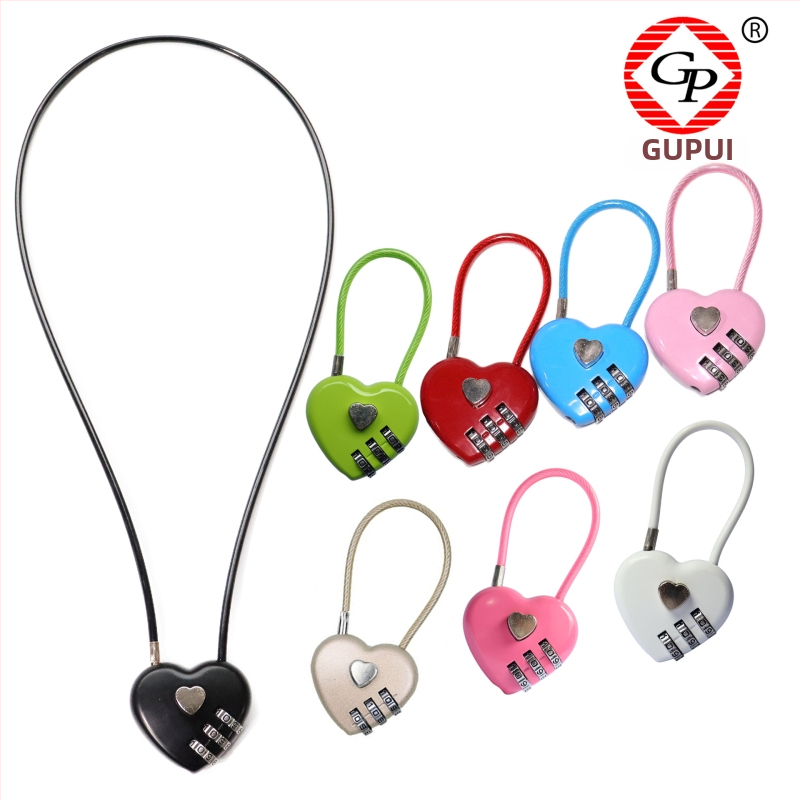 Širdies formos mechaninė spyna krepšiams ir bagažui - cinko lydinys, modelis 8055, strypo storis 3 mm, atstumas tarp strypų 30 mm