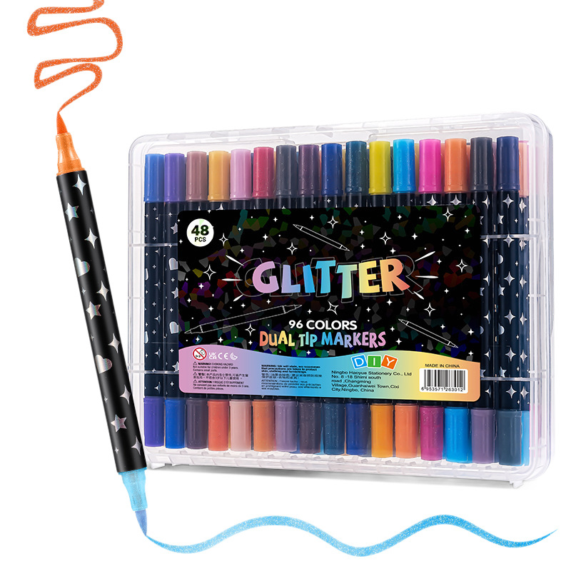Set markera s dvostrukim vrhom i glitter efektom za umjetnost i graffiti – kompatibilno s akvarelom