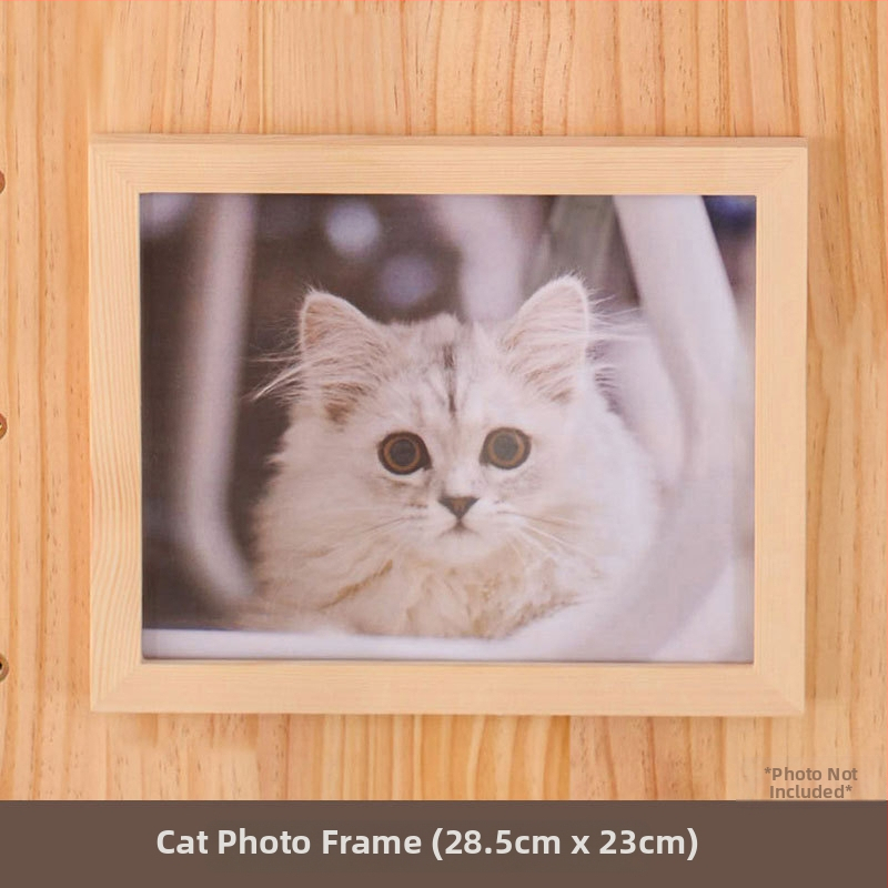 Koka sienas kaķu kāpņu rāmis ar integrētu guļvietu un plauktu, vienkāršs stils, bez urbuma