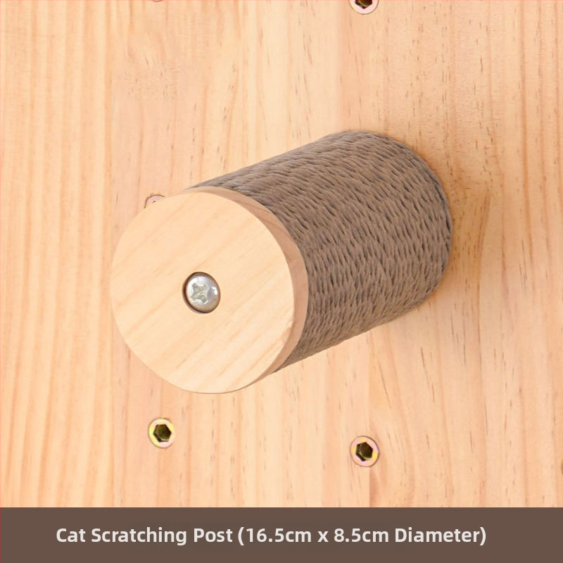 Koka sienas kaķu kāpņu rāmis ar integrētu guļvietu un plauktu, vienkāršs stils, bez urbuma