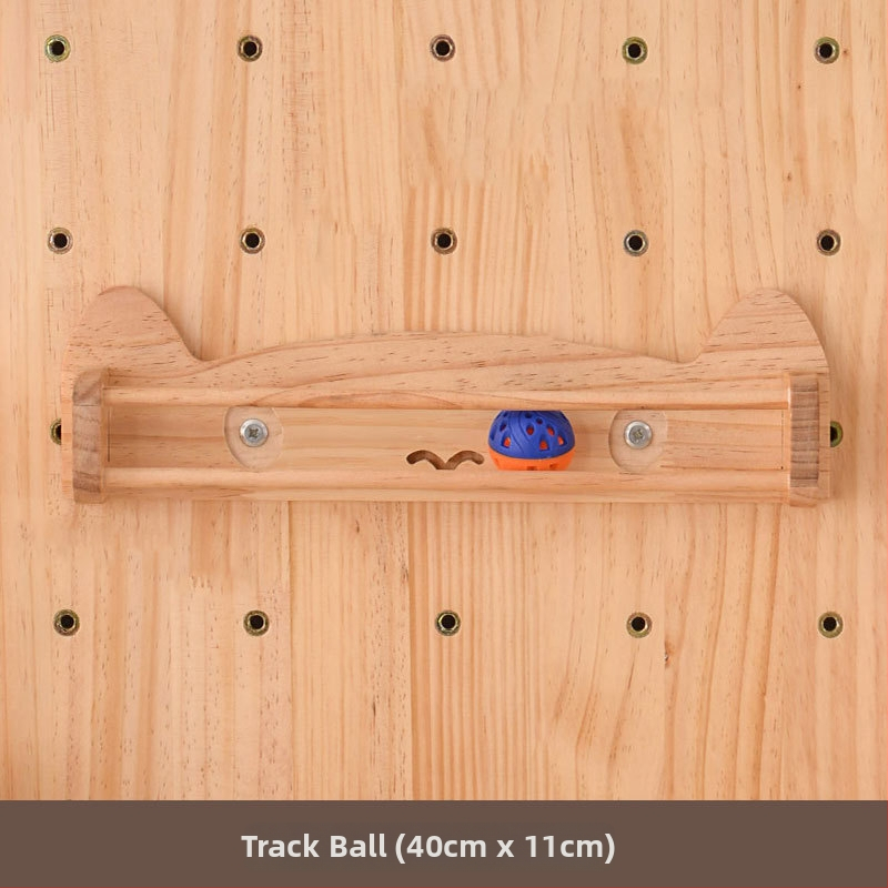 Koka sienas kaķu kāpņu rāmis ar integrētu guļvietu un plauktu, vienkāršs stils, bez urbuma