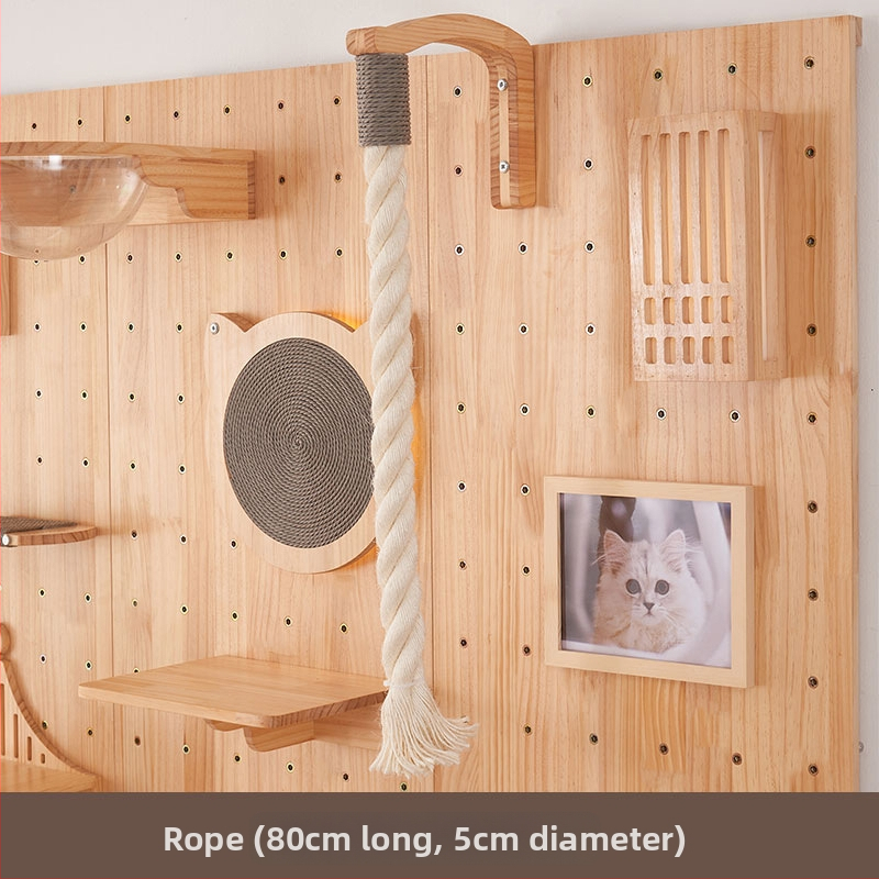 Koka sienas kaķu kāpņu rāmis ar integrētu guļvietu un plauktu, vienkāršs stils, bez urbuma