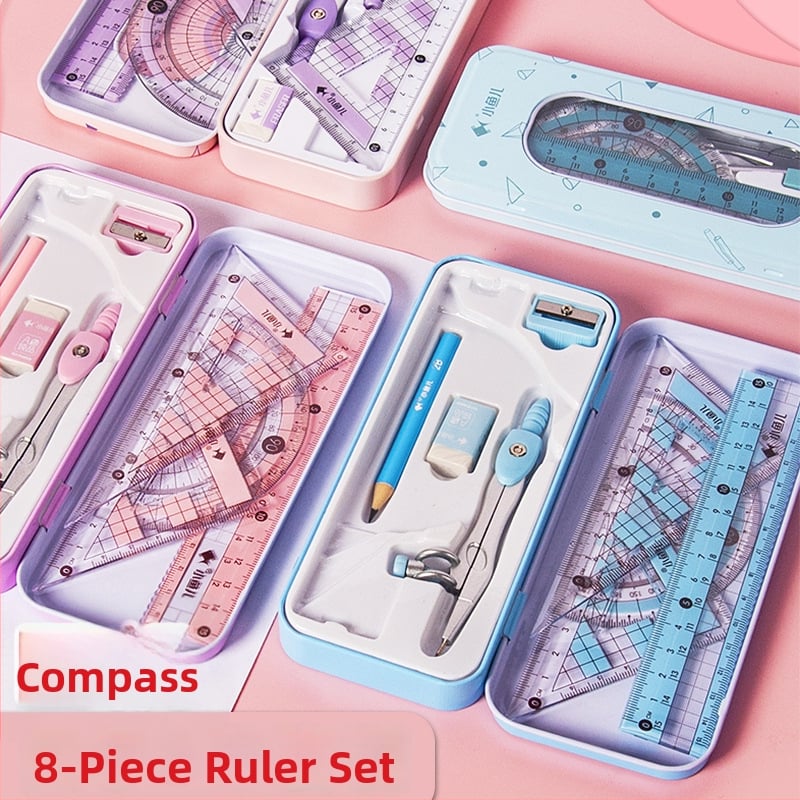 Little Fish 8-dielny set kompasa a pravítka, plastová konštrukcia, model jy-2220-2