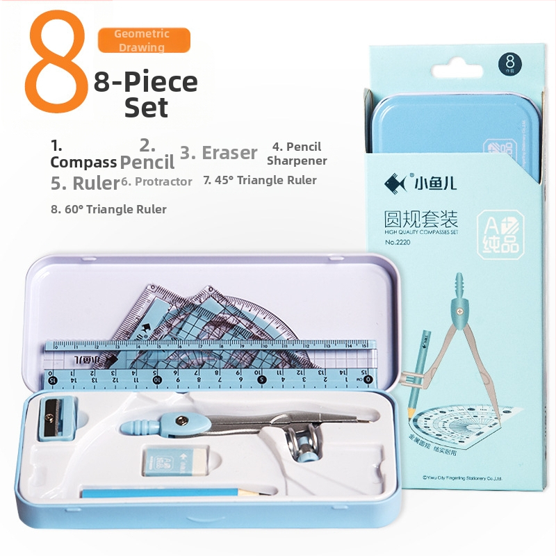Little Fish 8-dielny set kompasa a pravítka, plastová konštrukcia, model jy-2220-2