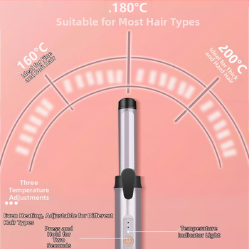 RESUXI Belaidė garbanų formavimo priemonė su PTC šildymu, skersmuo 31 mm ir daugiau, 3 temperatūros lygius, įkraunama baterija, formavimas per 1 minutę