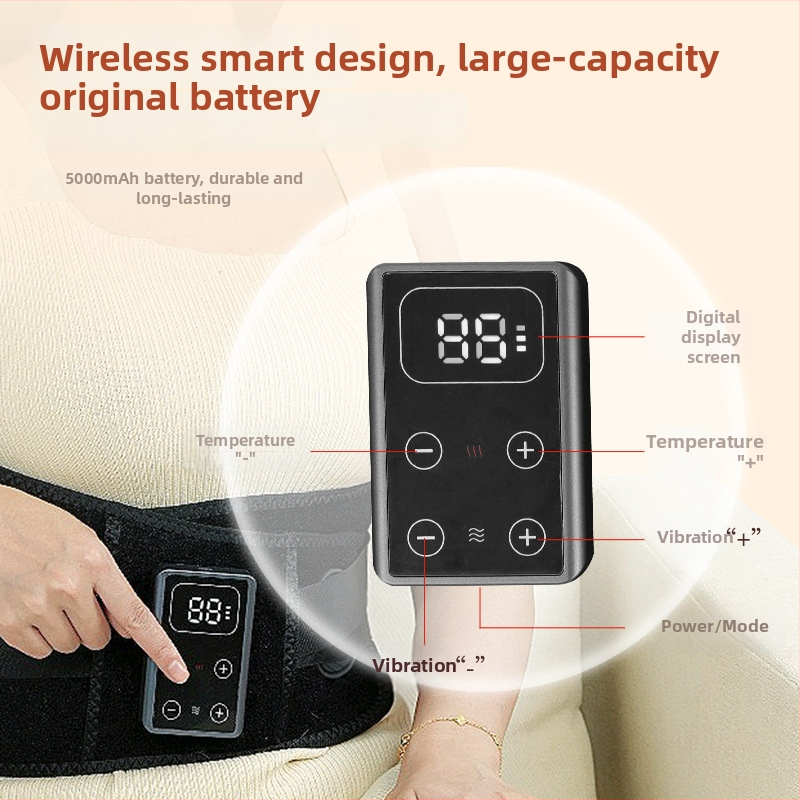 Įkraunama vibracinė masažo juosta juosmeniui su šildymu — kompiuterio tipo valdymas, 3 lygis, iki 4 masažo galvu, vibracija, magnetas, karštasis kompresas, oro spaudimas