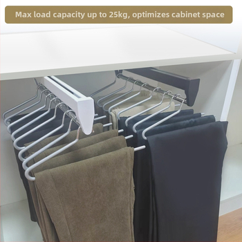 Ťahovací vešiak na nohavice do šatníka – Zhiyi, model 45122; Materiál: studená valcovaná oceľ; Použitie: šatník; Štýl: moderná jednoduchosť.