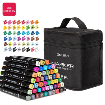 Deli 70806-48 Alkoholne markere s dvostrukim vrhom u platnenoj torbi, kvadratni dizajn tijela, pogodne za akvarel