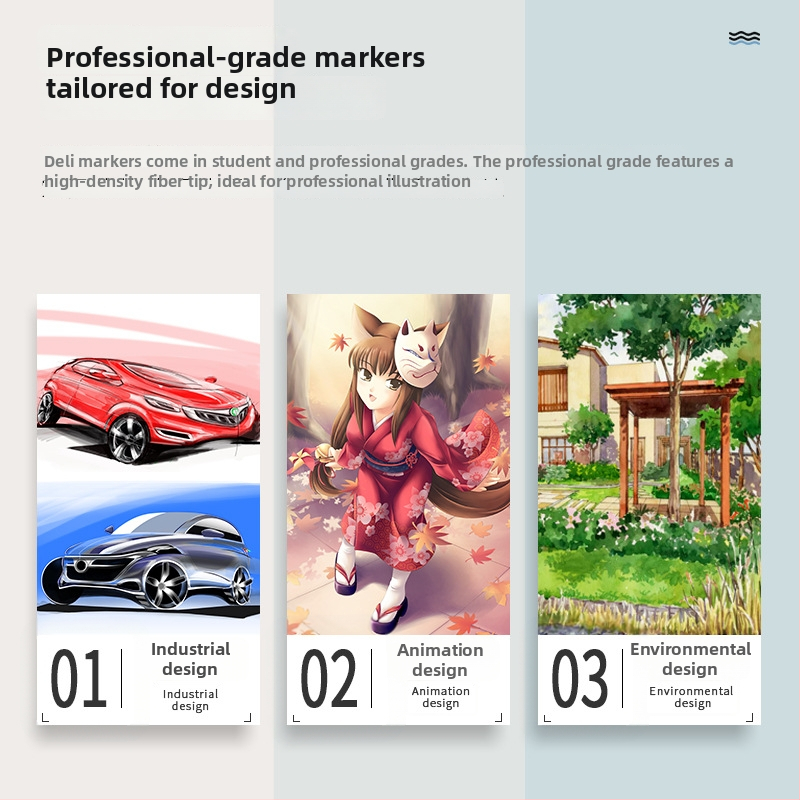 Deli 70806-48 Alkoholne markere s dvostrukim vrhom u platnenoj torbi, kvadratni dizajn tijela, pogodne za akvarel