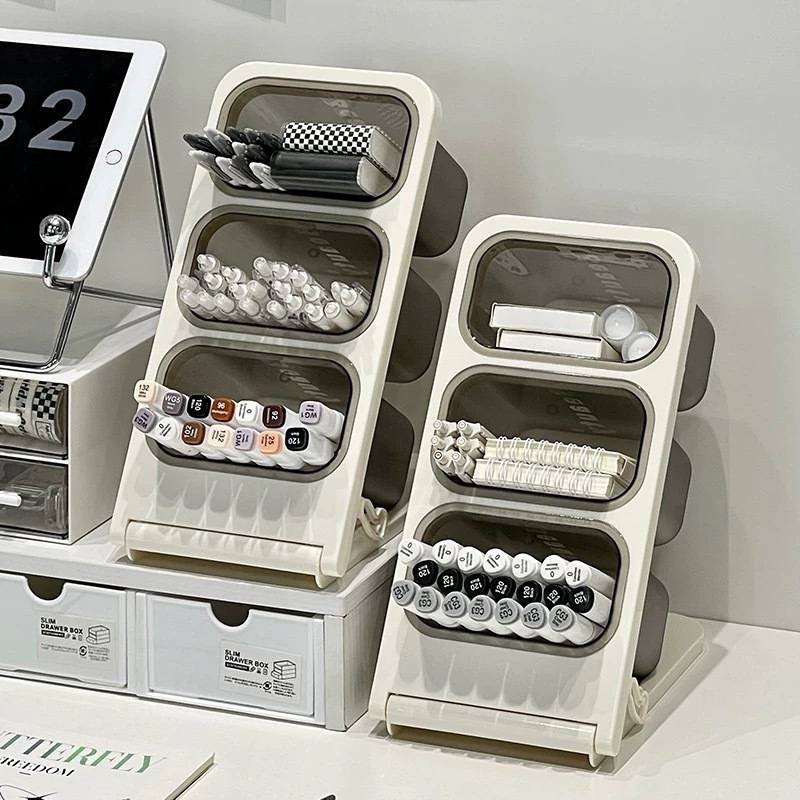 Yao Yu pildspalvu turētājs uzglabāšanas kārba, plastmasa, kvadrāta forma, liels ietilpīgums, daudzslāņains atdalāms