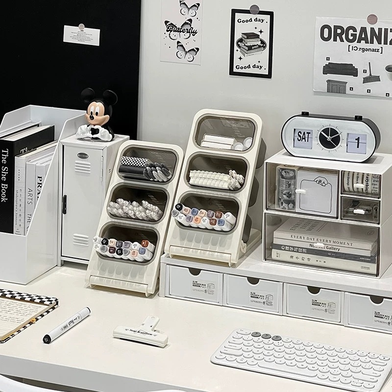 Yao Yu pildspalvu turētājs uzglabāšanas kārba, plastmasa, kvadrāta forma, liels ietilpīgums, daudzslāņains atdalāms