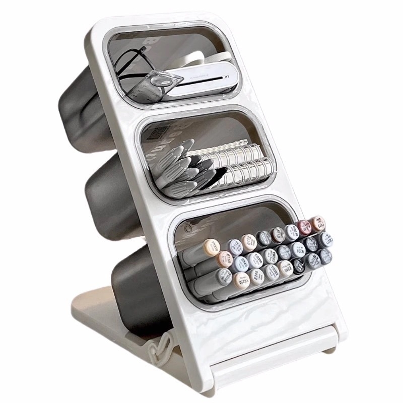 Yao Yu pildspalvu turētājs uzglabāšanas kārba, plastmasa, kvadrāta forma, liels ietilpīgums, daudzslāņains atdalāms