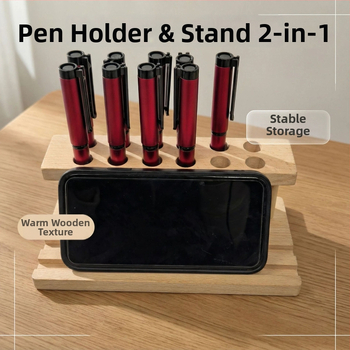 Koka pildspalvu turētājs uz galda ar vairākām caurumiem, taisnstūra forma, modelis 12-565, logotipa personalizācija