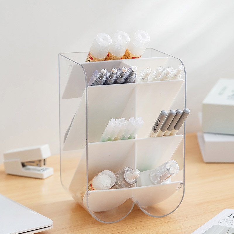 Držač olovke i kutija za pohranu QY7166 - PET+HIPS, 1L, prozirna, moderni minimalistički stolni organizator