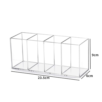 Caurspīdīgs pildspalvu organizētājs ar četrām nodalījumiem, garš taisnstūra formā, PET materiāls