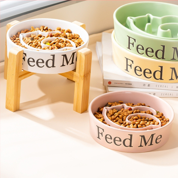 Keramikas lēnas ēdināšanas bļoda suņiem, novērš pārtikas izlejumu