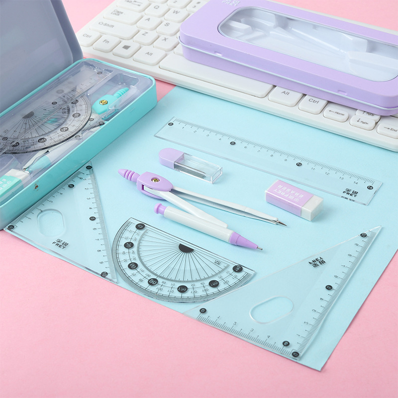 Kovový súbor kružidiel pre študentov v kovovej škatuľke – model 6801, značka MOKEELO/Miaoyule, 7 dielov