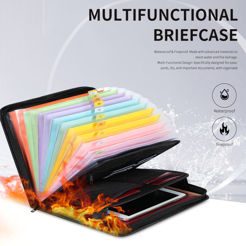 Ugniai atsparios dokumentų bylos su 12 kišenių, iš stiklo pluošto audinio, 0,5 mm storio