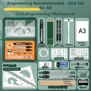 23-osaline metallist mehhaanilise joonestamise komplekt tsiviilehituse ja arhitektuuri joonestuseks