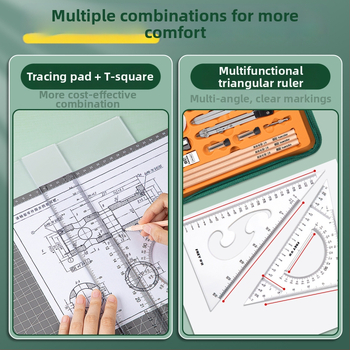 23-osaline metallist mehhaanilise joonestamise komplekt tsiviilehituse ja arhitektuuri joonestuseks