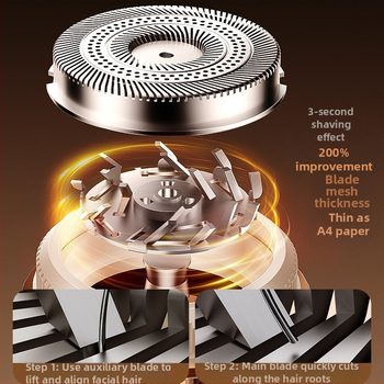 Vyrų elektrinis skustuvas su plūduriuojančia trim žiedų galvute ir 18 peiliukų, USB‑C greitoji įkrovimo, įmontuota 500–800 mAh baterija, veikimo laikas 60+ min.