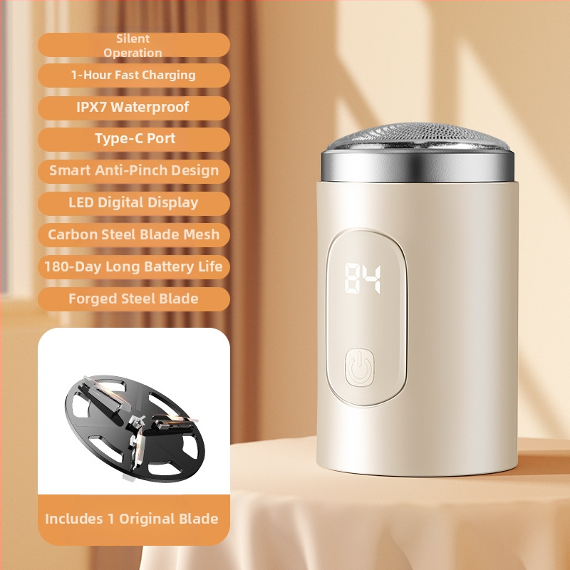 Vyrų elektrinis skustuvas su plūduriuojančia trim žiedų galvute ir 18 peiliukų, USB‑C greitoji įkrovimo, įmontuota 500–800 mAh baterija, veikimo laikas 60+ min.