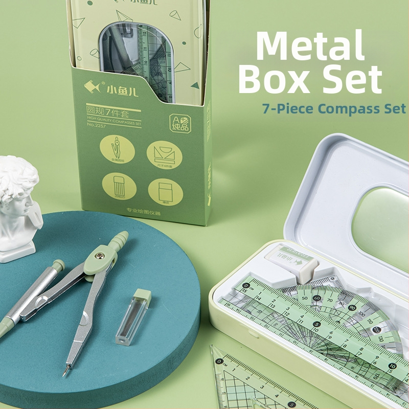 Little Fish 2220 Cinko lydinio liniuotė ir braižymo rinkinys su trikampiu liniuotuvu