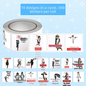 Pingvīnu emotikon uzlīmju komplekts, 500 uzlīmju, 14 loksnes, 50 g, drukāšana