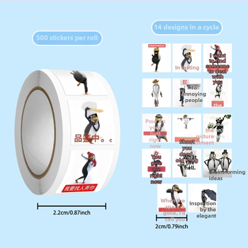 Pingvīnu emotikon uzlīmju komplekts, 500 uzlīmju, 14 loksnes, 50 g, drukāšana
