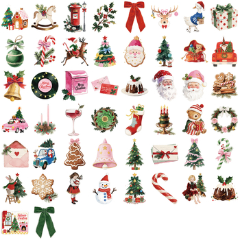 50 gab. graffiti uzlīmes ar Ziemassvētku estētiku DIY tālruņu lietu un bagāžas dekorēšanai — pašlīmējošas, retro stils, izdruka Painted Crow