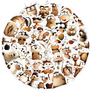 Painted Crow 50 gabalu dzīvnieku grafiti uzlīmes komplekts – pašlīmējošas, ūdensizturīgas drukas, retro stils