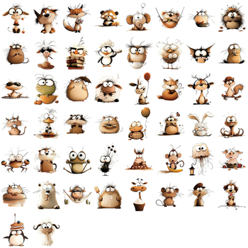 Painted Crow 50 gabalu dzīvnieku grafiti uzlīmes komplekts – pašlīmējošas, ūdensizturīgas drukas, retro stils