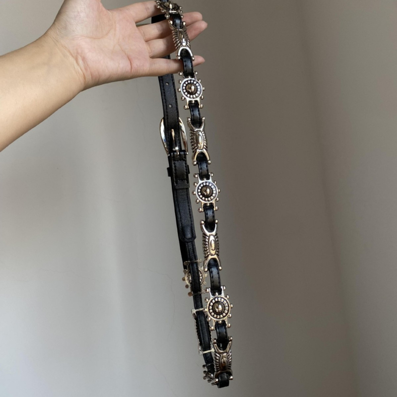 Izgravēta jostas ķēde no mākslīgās ādas, sakausējuma sprādze, āķa aizdare, sievietēm streetwear hip-hop aksesuārs