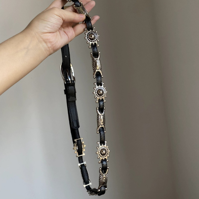 Izgravēta jostas ķēde no mākslīgās ādas, sakausējuma sprādze, āķa aizdare, sievietēm streetwear hip-hop aksesuārs