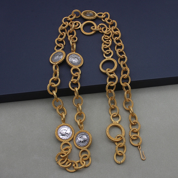 Unisex vidukļa ķēde, daudzslāņu dizains, regulējama, ar mākslīgiem akmeņiem, elektroplēšana