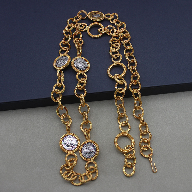 Unisex vidukļa ķēde, daudzslāņu dizains, regulējama, ar mākslīgiem akmeņiem, elektroplēšana