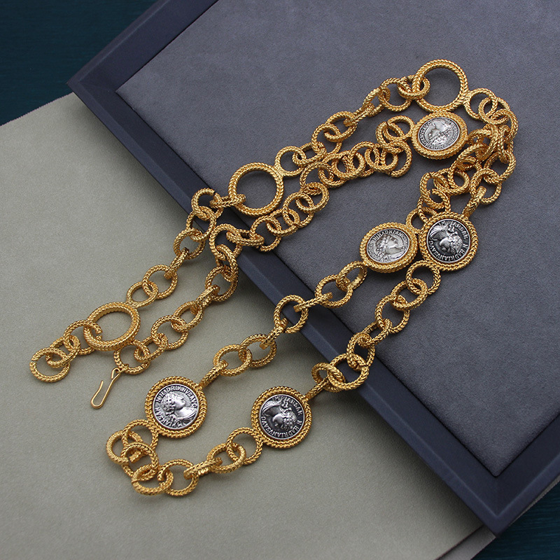 Unisex vidukļa ķēde, daudzslāņu dizains, regulējama, ar mākslīgiem akmeņiem, elektroplēšana