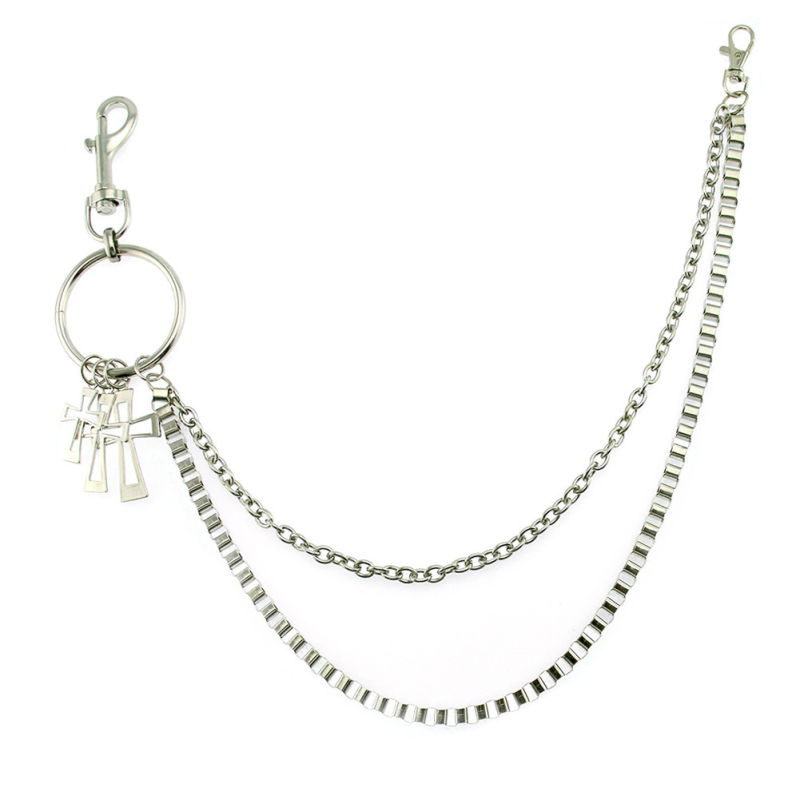 Lanț dublu din metal pentru talie pentru bărbați – accesoriu Hip-Hop pentru dans stradal, lungime sub 60 cm