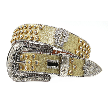 PU ādas josta ar kristāliem, sakausējuma sprādze, adatu aizdare (pin), platums 2–4 cm