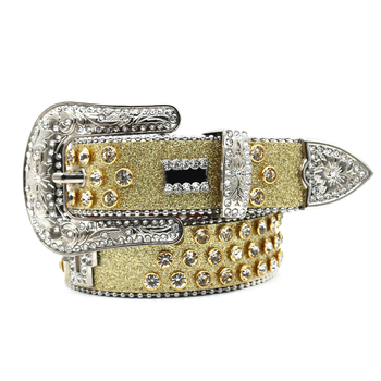 PU ādas josta ar kristāliem, sakausējuma sprādze, adatu aizdare (pin), platums 2–4 cm