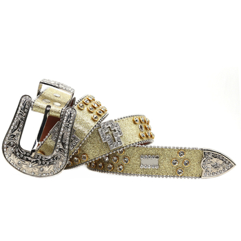 PU ādas josta ar kristāliem, sakausējuma sprādze, adatu aizdare (pin), platums 2–4 cm