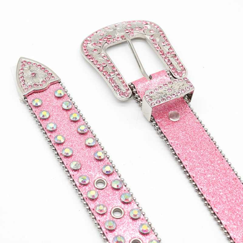 Punk josta ar kristāliem no PU ādas - sakausējuma sprādze, knapi aizvērums, platums 2–4 cm, dimanta dizains