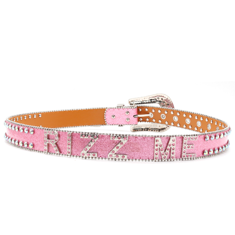 Punk josta ar kristāliem no PU ādas - sakausējuma sprādze, knapi aizvērums, platums 2–4 cm, dimanta dizains