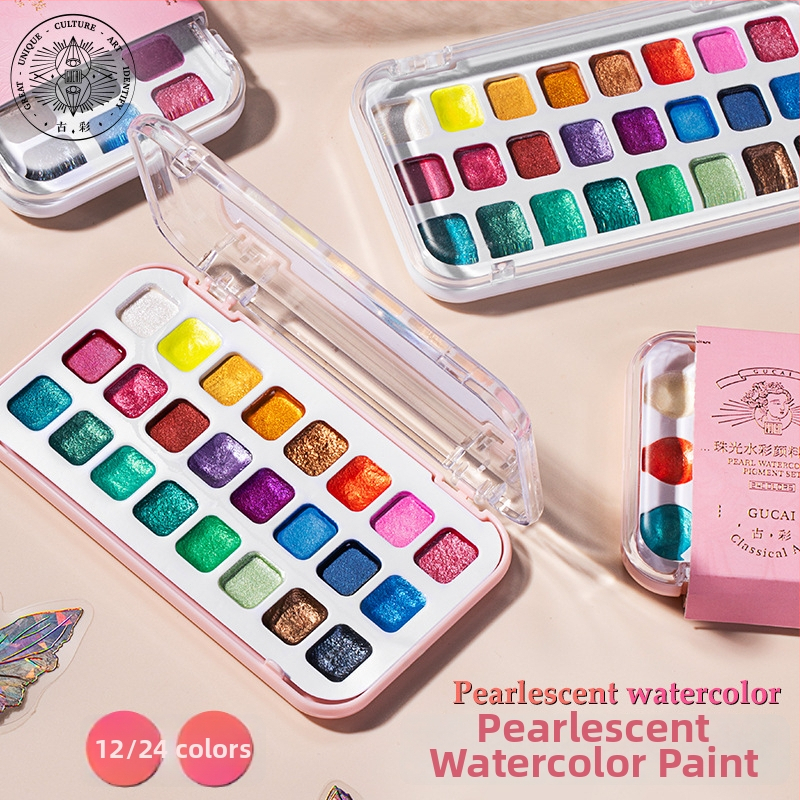 Mākslas studentiem paredzēts perlamutru akvareļu pigmentu komplekts — Rubles, akvareļu krāsas, iepakojums: viena kārba